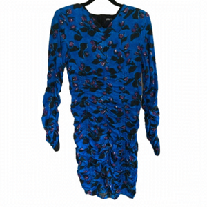 Zara Blue Floral Pattern Mini Bodycon Ruched Dress. Size M